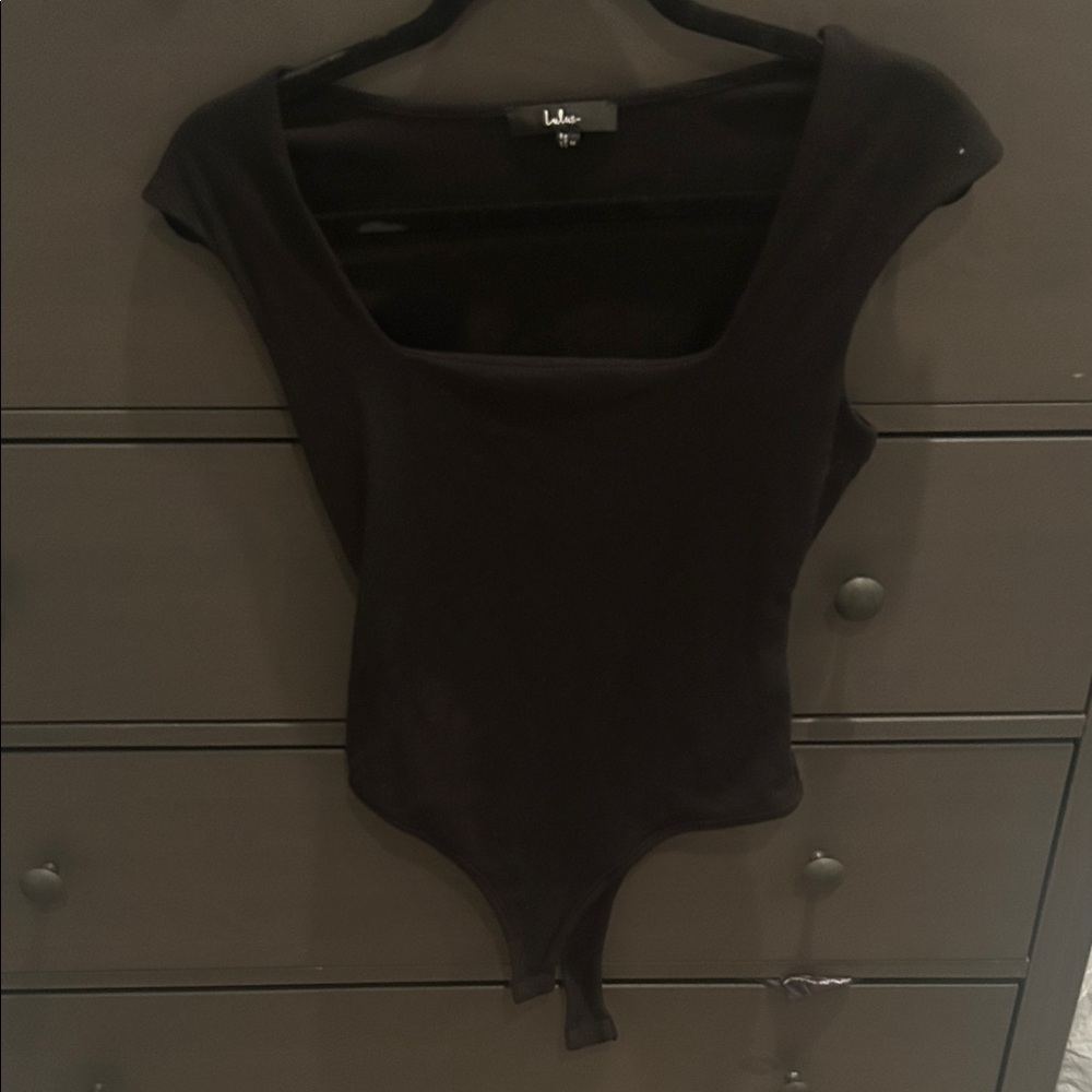 Lulu's Elegant Black Square Neck Bodysuit